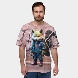 Футболка оверсайз мужская Уличный лисёнок на своём районе, цвет: 3D-принт — фото 2