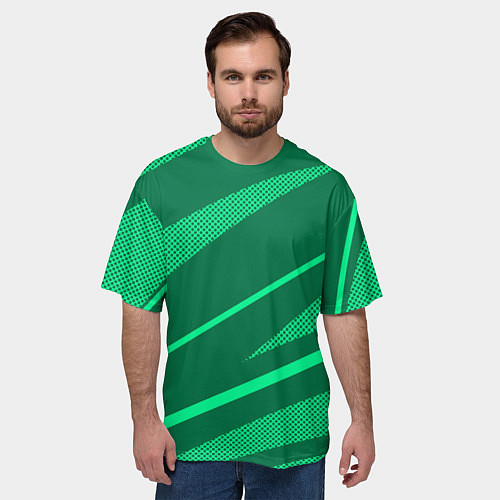 Мужская футболка оверсайз Зелёный абстракция с полосами / 3D-принт – фото 3