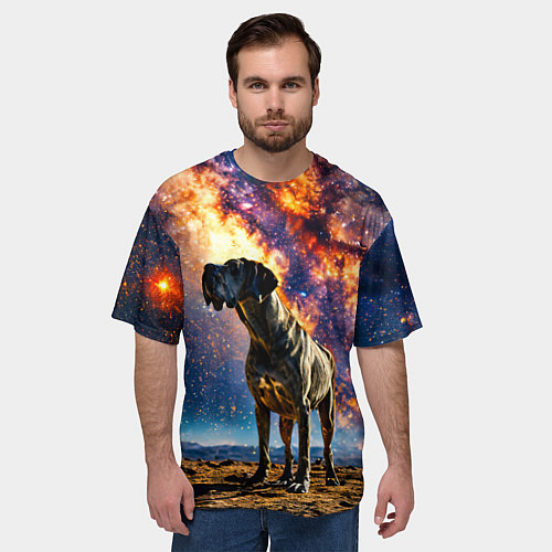 Мужская футболка оверсайз Немецкий дог и космическое небо / 3D-принт – фото 3