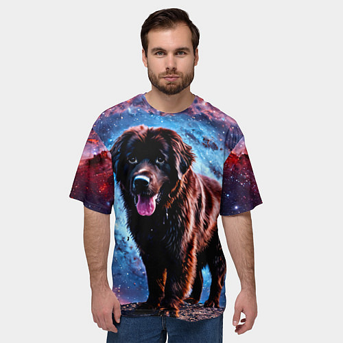 Мужская футболка оверсайз Ньюфаундленд в космосе / 3D-принт – фото 3