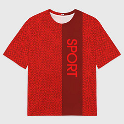 Футболка оверсайз мужская Sport красный текстурный с полосой, цвет: 3D-принт