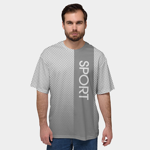 Мужская футболка оверсайз Sport светло-серый с полосой / 3D-принт – фото 3