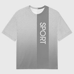 Футболка оверсайз мужская Sport светло-серый с полосой, цвет: 3D-принт