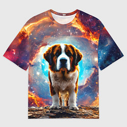 Футболка оверсайз мужская Сенбернар в космосе, цвет: 3D-принт