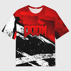 Футболка оверсайз мужская Дум - белый и красный, цвет: 3D-принт