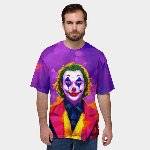 Мужская футболка оверсайз Джокер в розово-желтом пиджаке / 3D-принт – фото 3