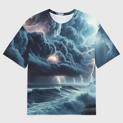 Футболка оверсайз мужская Шторм на море - сверкание молний, цвет: 3D-принт