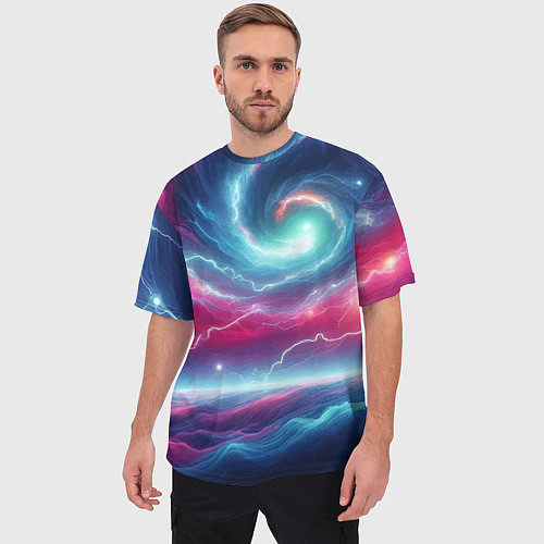 Мужская футболка оверсайз Spiral neon galaxy - ai art fantasy / 3D-принт – фото 3