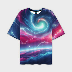 Футболка оверсайз мужская Spiral neon galaxy - ai art fantasy, цвет: 3D-принт