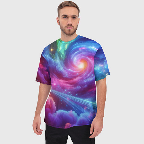 Мужская футболка оверсайз Neon space fantasy / 3D-принт – фото 3