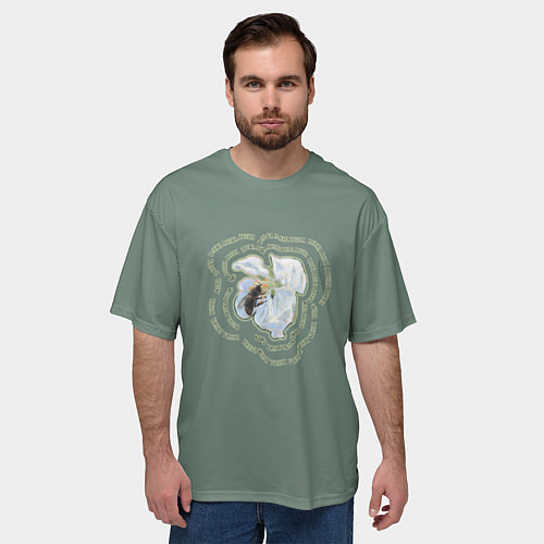 Мужская футболка оверсайз Весна пчела на цветке / 3D-принт – фото 3