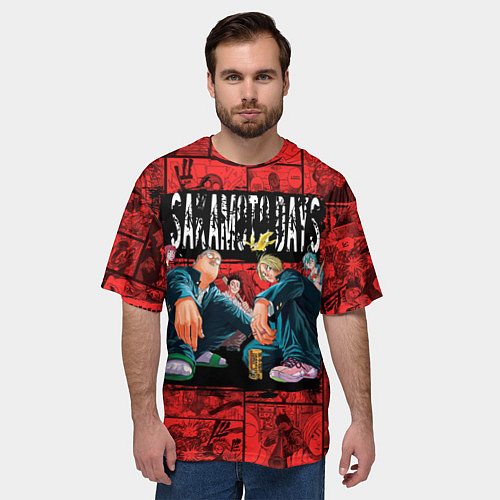 Мужская футболка оверсайз Дни сакамото герои / 3D-принт – фото 3