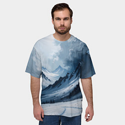 Футболка оверсайз мужская Зимний горный пейзаж маслом, цвет: 3D-принт — фото 2