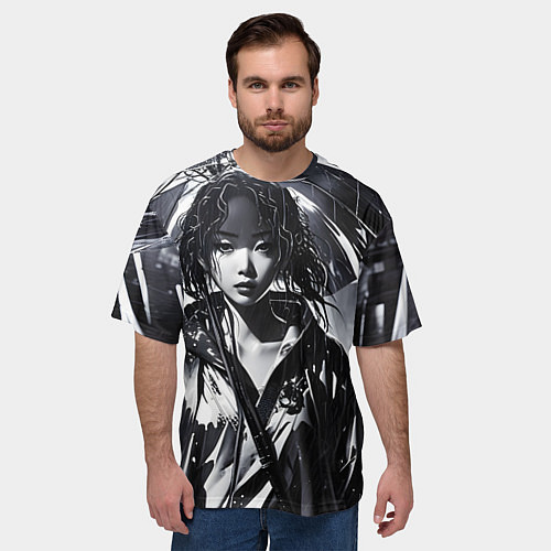 Мужская футболка оверсайз Девушка под зонтом / 3D-принт – фото 3