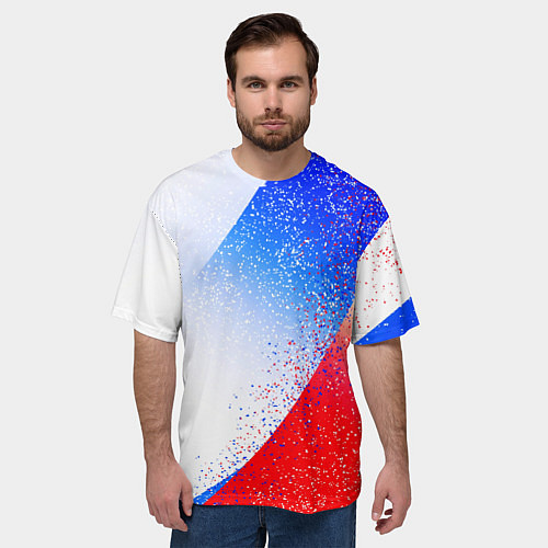 Мужская футболка оверсайз Цвета флага России абстрактный / 3D-принт – фото 3