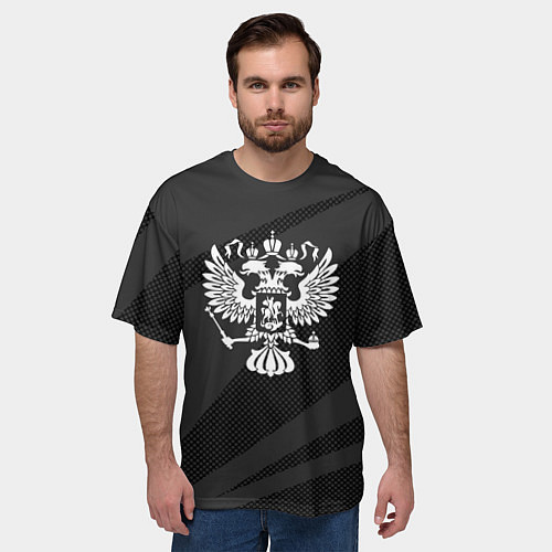 Мужская футболка оверсайз Герб России чёрно-серый абстрактный / 3D-принт – фото 3