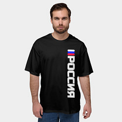 Футболка оверсайз мужская Россия с флагом чёрный фон, цвет: 3D-принт — фото 2