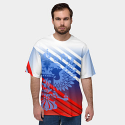Футболка оверсайз мужская Герб России на фоне цветов флага и полосы, цвет: 3D-принт — фото 2