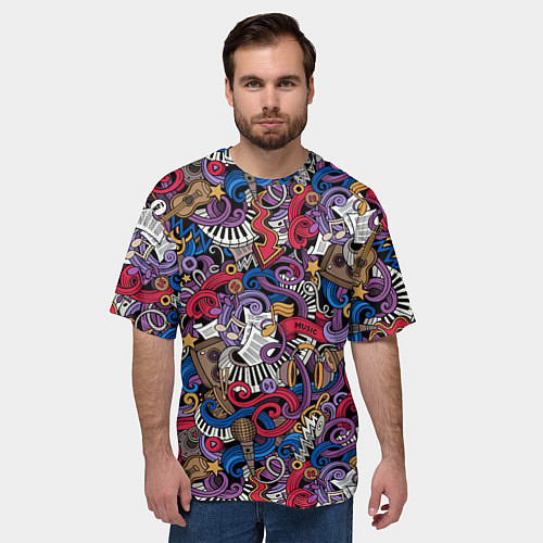 Мужская футболка оверсайз Музыкальный коллаж / 3D-принт – фото 3