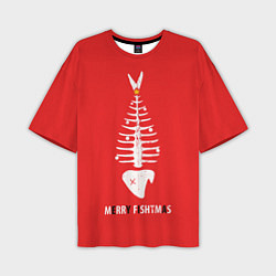 Футболка оверсайз мужская Merry Christmas - skeleton fish, цвет: 3D-принт