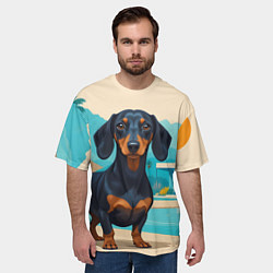 Футболка оверсайз мужская Такса и пальма, цвет: 3D-принт — фото 2