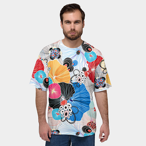Мужская футболка оверсайз Цветы - абстрактные узоры / 3D-принт – фото 3