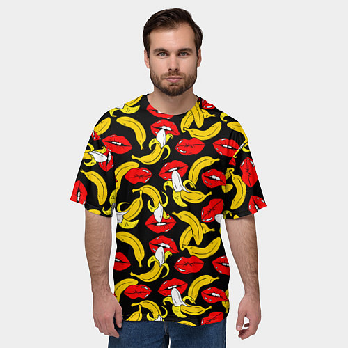 Мужская футболка оверсайз Губы и бананы / 3D-принт – фото 3