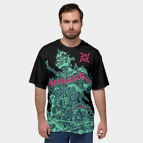 Мужская футболка оверсайз Metallica - robot city / 3D-принт – фото 3
