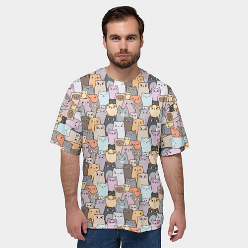 Мужская футболка оверсайз Котики / 3D-принт – фото 3