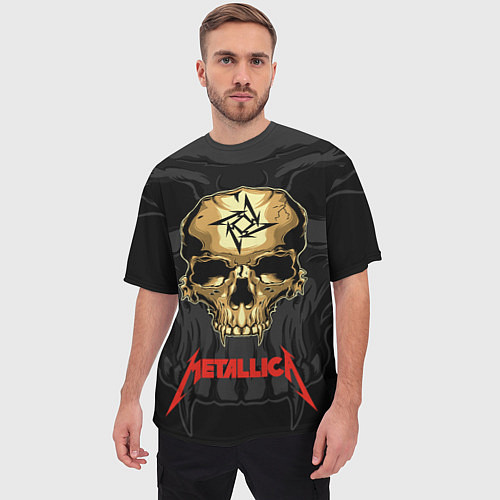 Мужская футболка оверсайз Metallica - skull with fangs / 3D-принт – фото 3