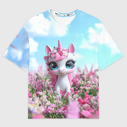 Футболка оверсайз мужская Единорожка в цветочках, цвет: 3D-принт
