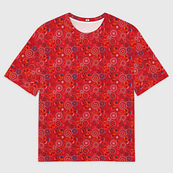 Футболка оверсайз мужская Алый красный деревенский абстрактный узор, цвет: 3D-принт