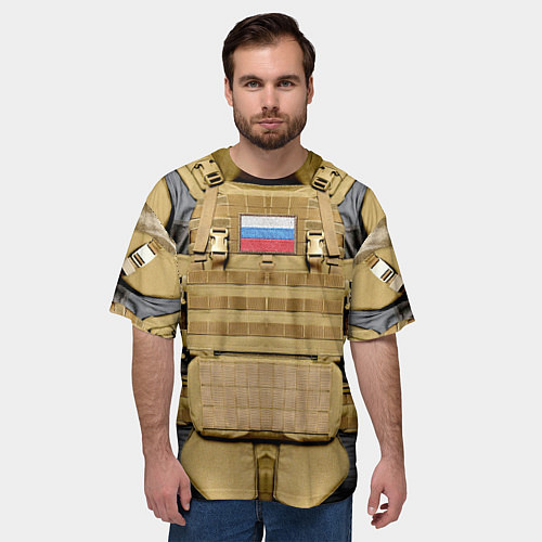 Мужская футболка оверсайз Бронежилет цвета хаки армия России / 3D-принт – фото 3