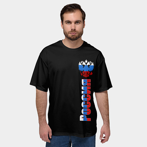 Мужская футболка оверсайз Россия и герб в виде флага триколора / 3D-принт – фото 3