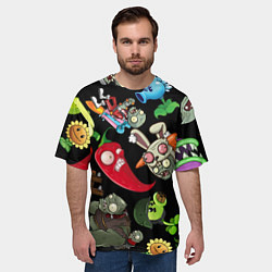 Футболка оверсайз мужская Растения против зомби персонажи на черном, цвет: 3D-принт — фото 2