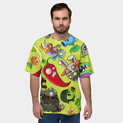 Футболка оверсайз мужская Растения против зомби с героями, цвет: 3D-принт — фото 2