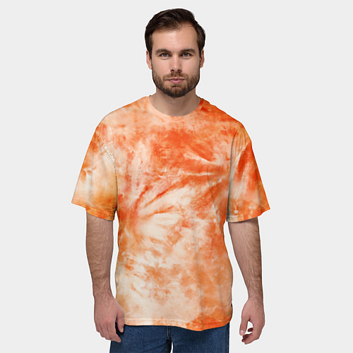 Мужская футболка оверсайз Оранжевый тай-дай пятна / 3D-принт – фото 3