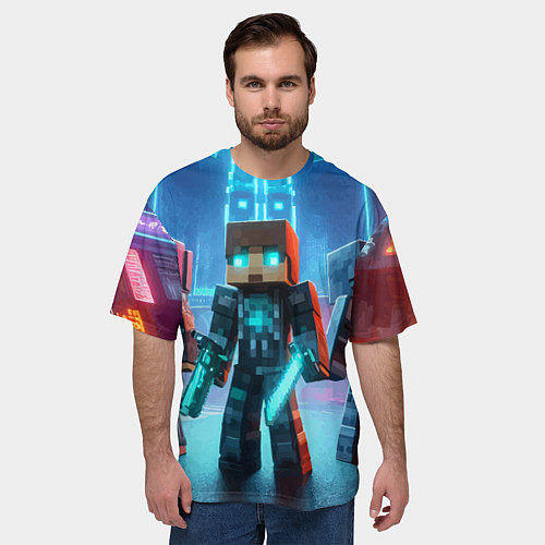 Мужская футболка оверсайз Minecraft - ai art neon glow / 3D-принт – фото 3