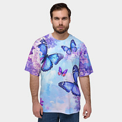 Футболка оверсайз мужская Бабочки и сирень - нежная голубая живопись, цвет: 3D-принт — фото 2