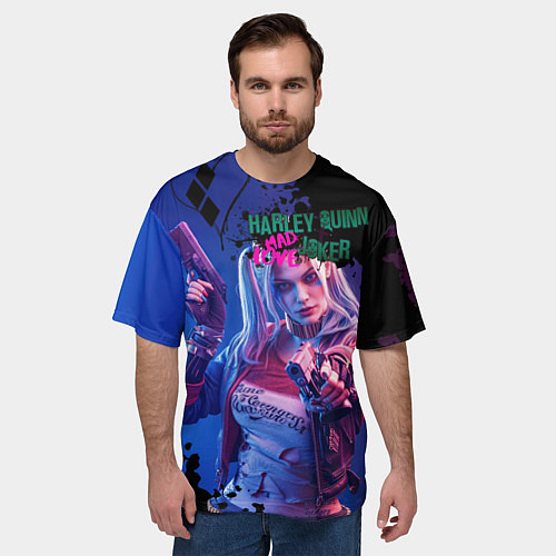 Мужская футболка оверсайз Харли и Джокер love / 3D-принт – фото 3