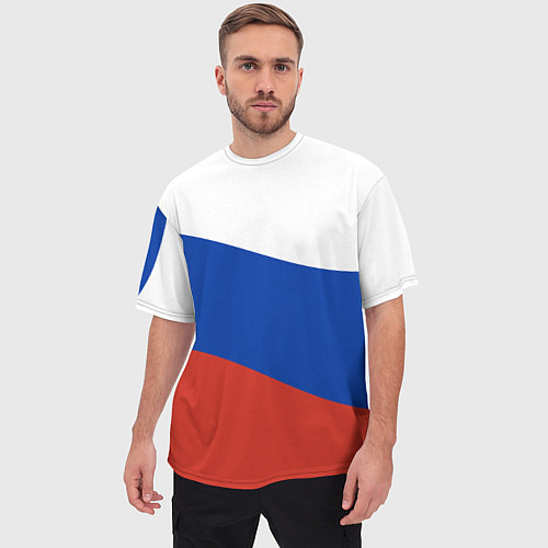 Мужская футболка оверсайз Флаг России волной / 3D-принт – фото 3