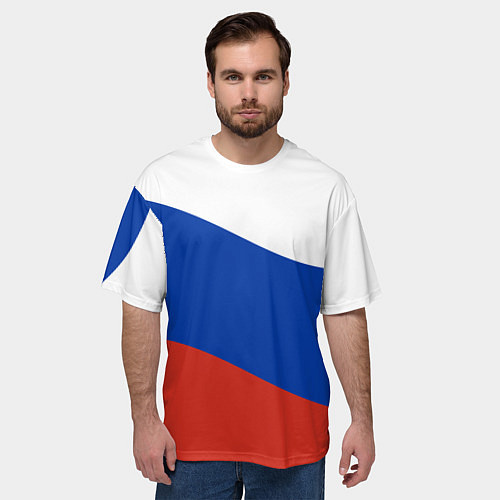 Мужская футболка оверсайз Флаг России волной / 3D-принт – фото 3