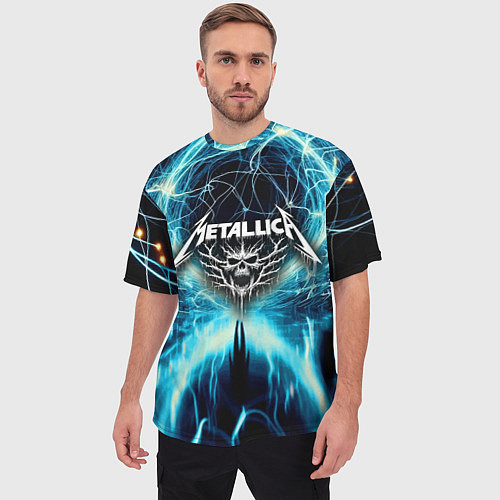 Мужская футболка оверсайз Neon glow - Metallica / 3D-принт – фото 3