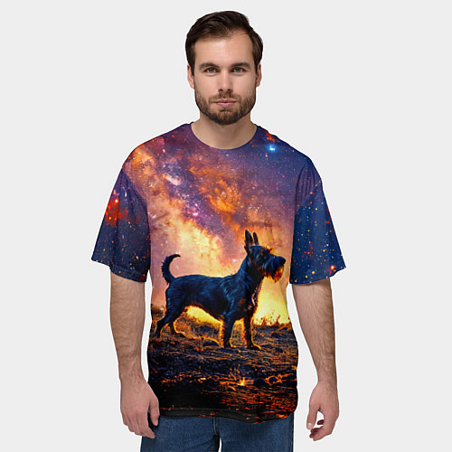 Мужская футболка оверсайз Скотч-терьер в космосе / 3D-принт – фото 3