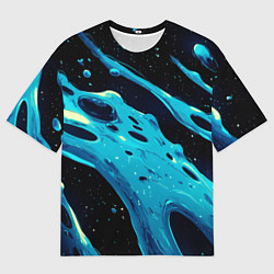 Мужская футболка оверсайз Синие волны краски на черном