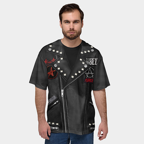 Мужская футболка оверсайз Рокерская косуха с нашивками Алиса / 3D-принт – фото 3