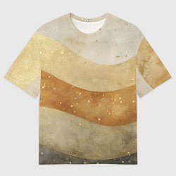 Мужская футболка оверсайз Бежево-золотые полосы с блестками