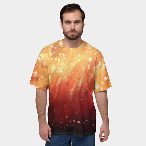 Мужская футболка оверсайз Желто-красная текстура блестящая / 3D-принт – фото 3