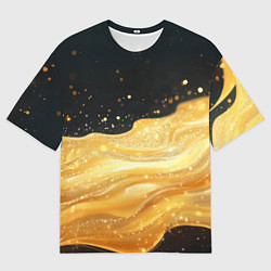 Футболка оверсайз мужская Золотистая материя на черном фоне, цвет: 3D-принт