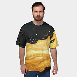 Футболка оверсайз мужская Золотистая материя на черном фоне, цвет: 3D-принт — фото 2